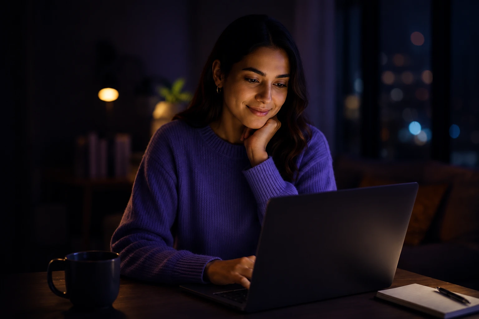 Maya picking up her application at night